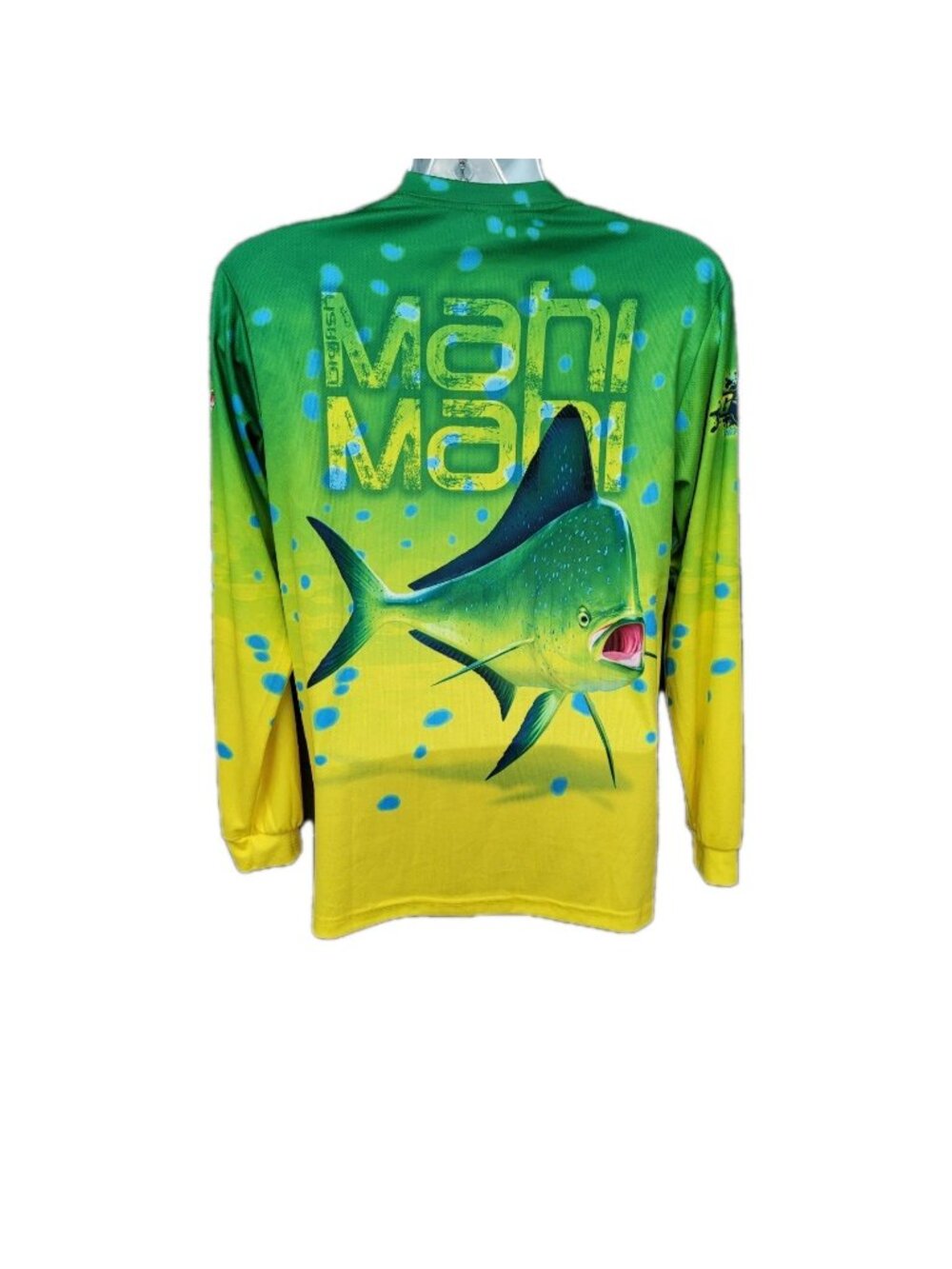 Big Fish Gear Mahi Mahi Long Sleeve Fishing Shirt Men's Size S Green Yellow